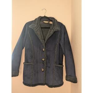 L.L Bean Women Faux Suede Jacket Blue Sherpa Lining S/P